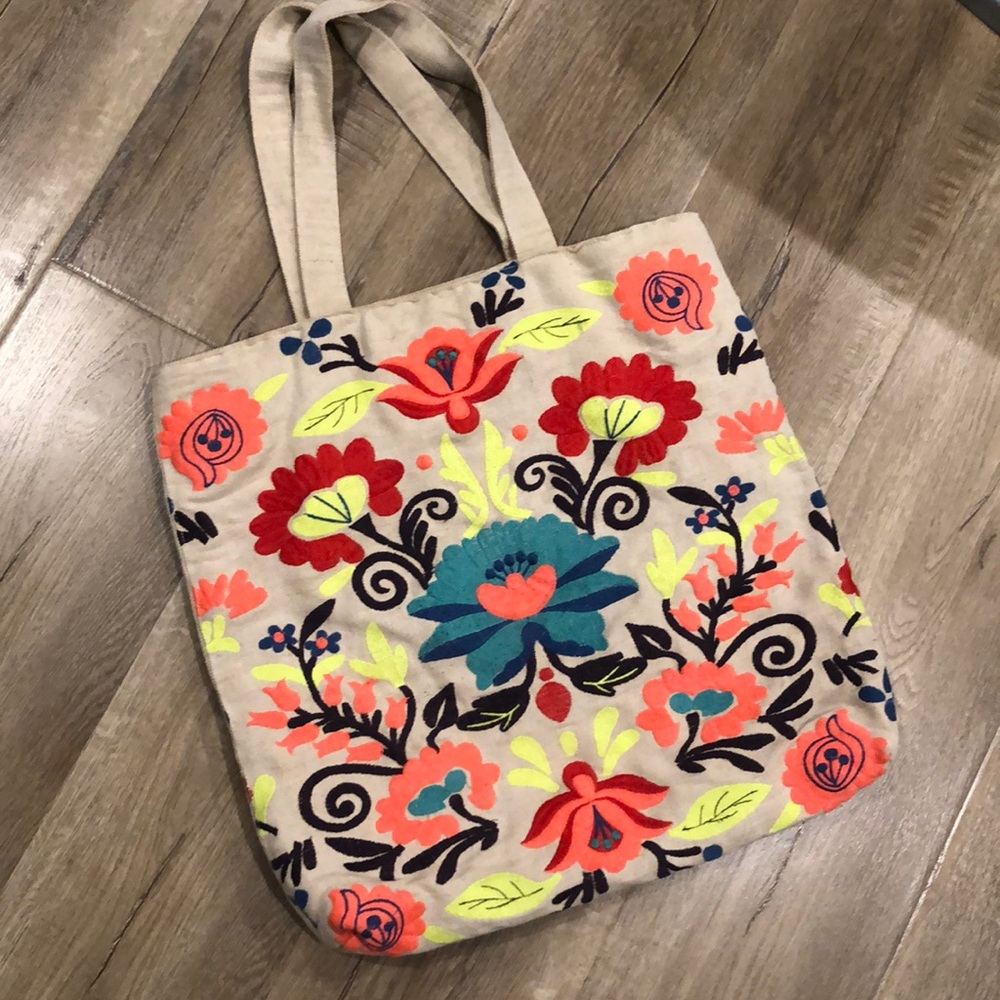 Neon flowers large canvas tote